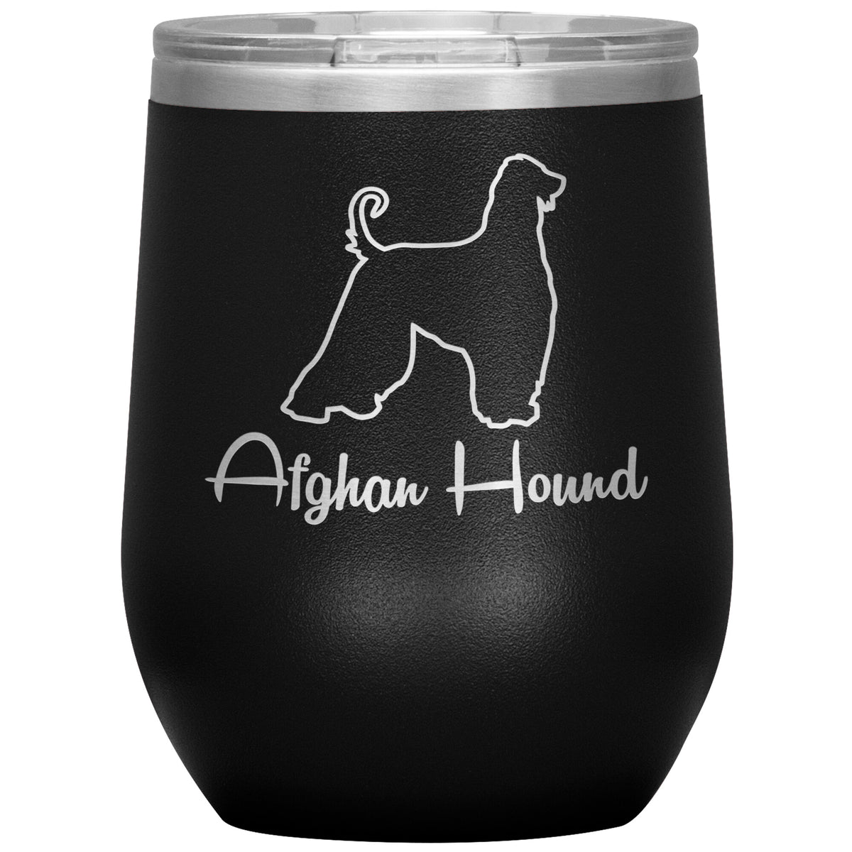 Afghan Hound Dog Outlined Silhouette 12oz Wine Insulated Tumbler