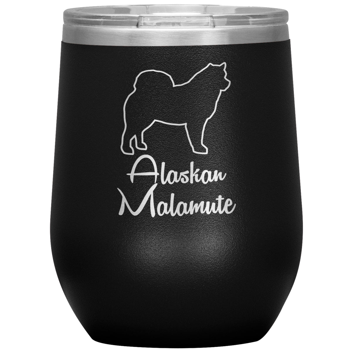 Alaskan Malamute Dog Outlined Silhouette 12oz Wine Insulated Tumbler