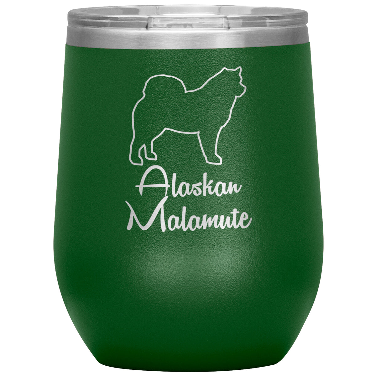 Alaskan Malamute Dog Outlined Silhouette 12oz Wine Insulated Tumbler