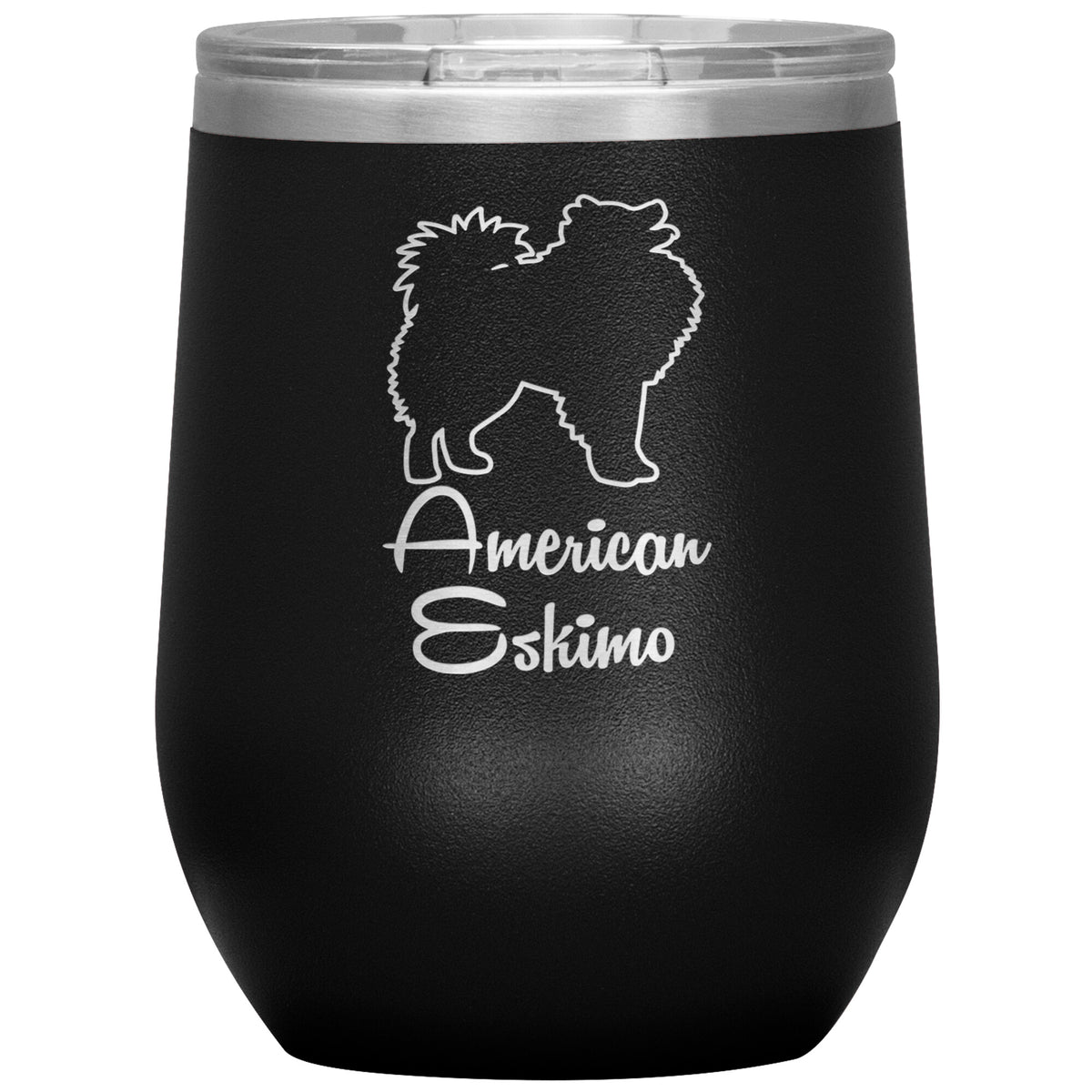 American Eskimo Dog Outlined Silhouette 12oz Wine Insulated Tumbler