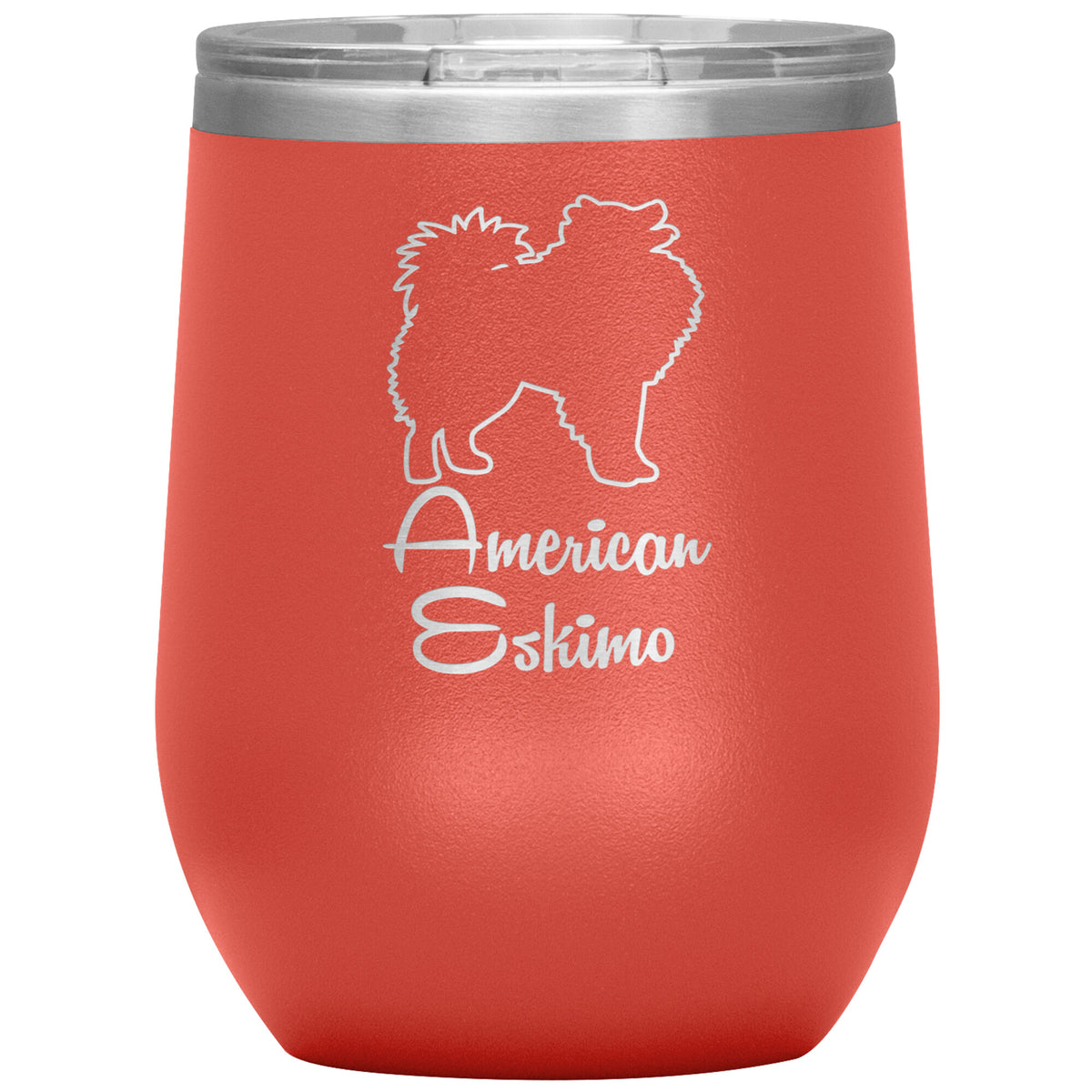 American Eskimo Dog Outlined Silhouette 12oz Wine Insulated Tumbler