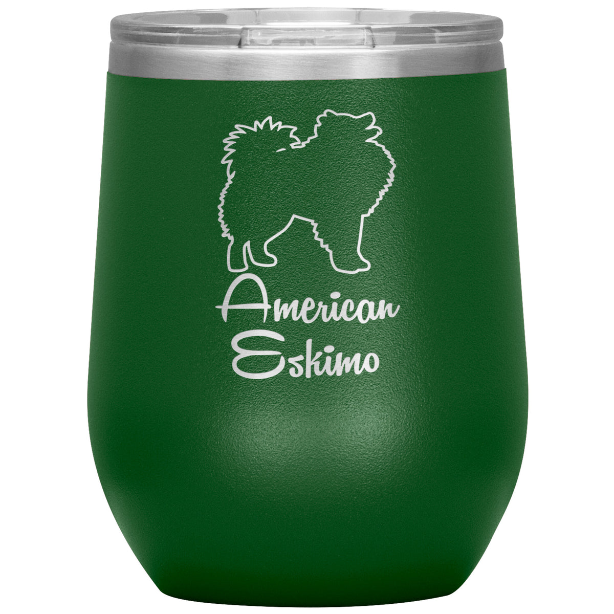 American Eskimo Dog Outlined Silhouette 12oz Wine Insulated Tumbler