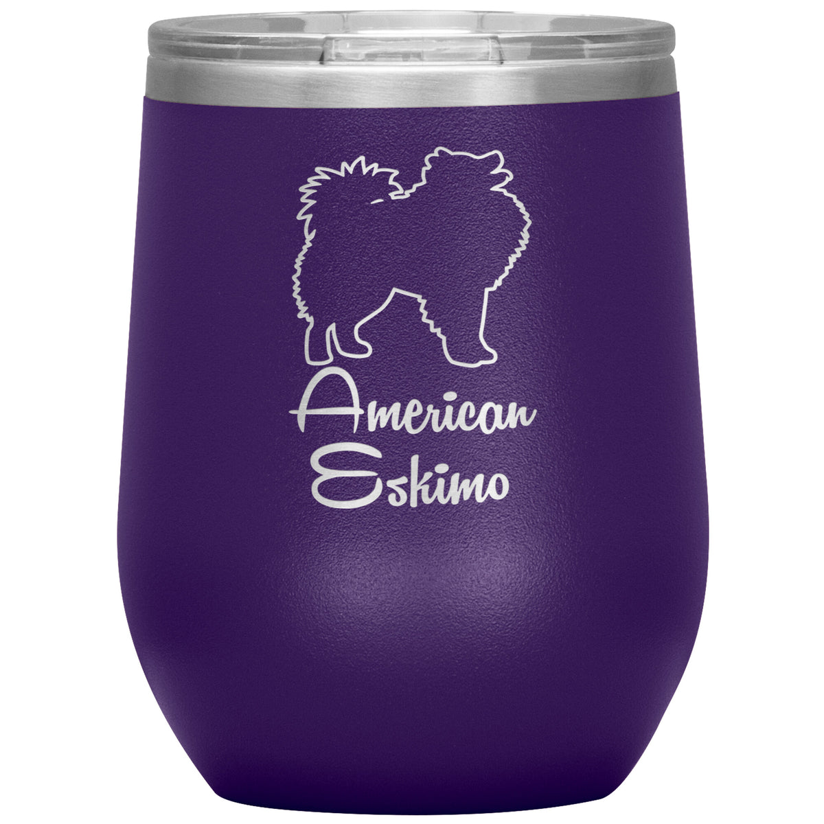 American Eskimo Dog Outlined Silhouette 12oz Wine Insulated Tumbler