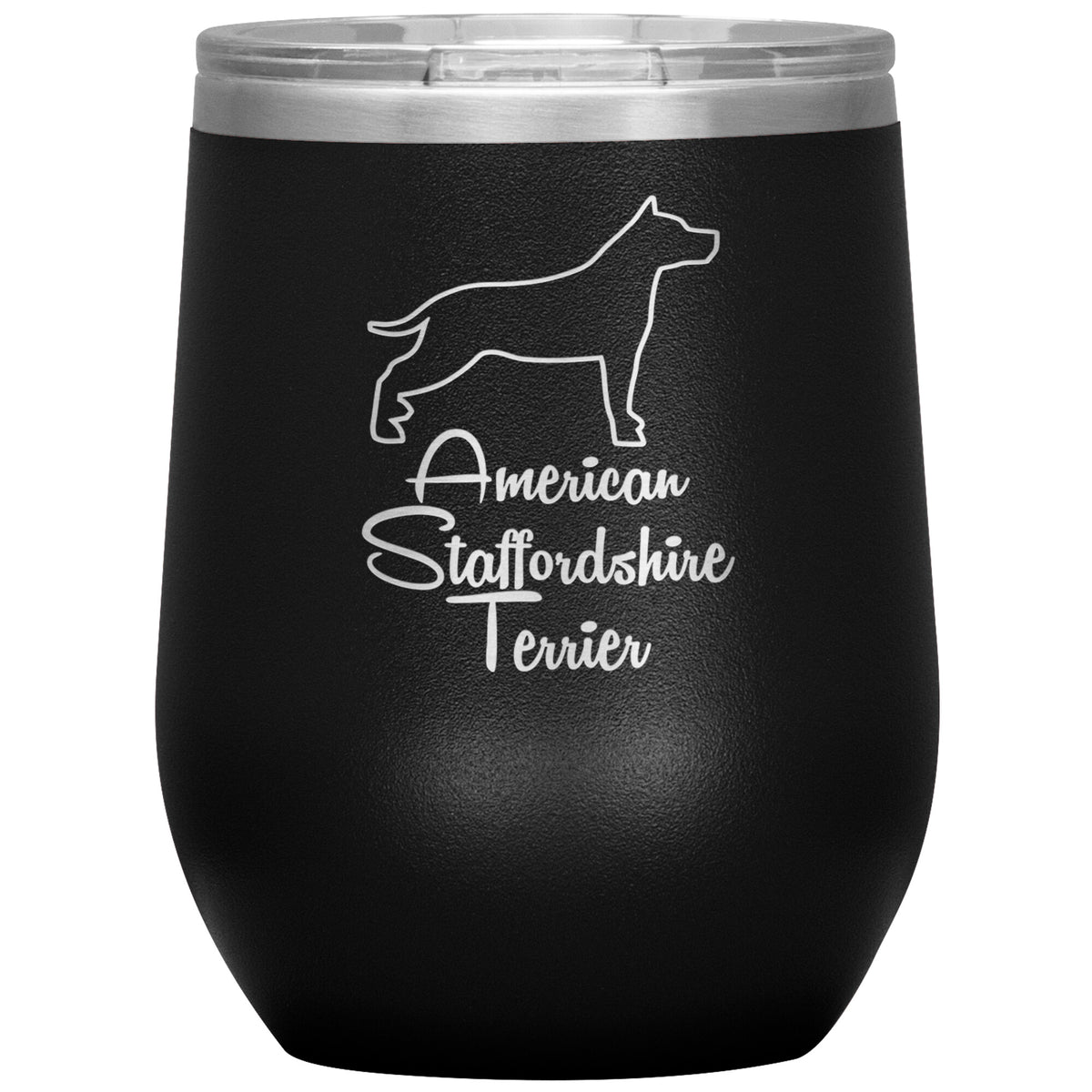 American Staffordshire Terrier Dog Outlined Silhouette 12oz Wine Insulated Tumbler