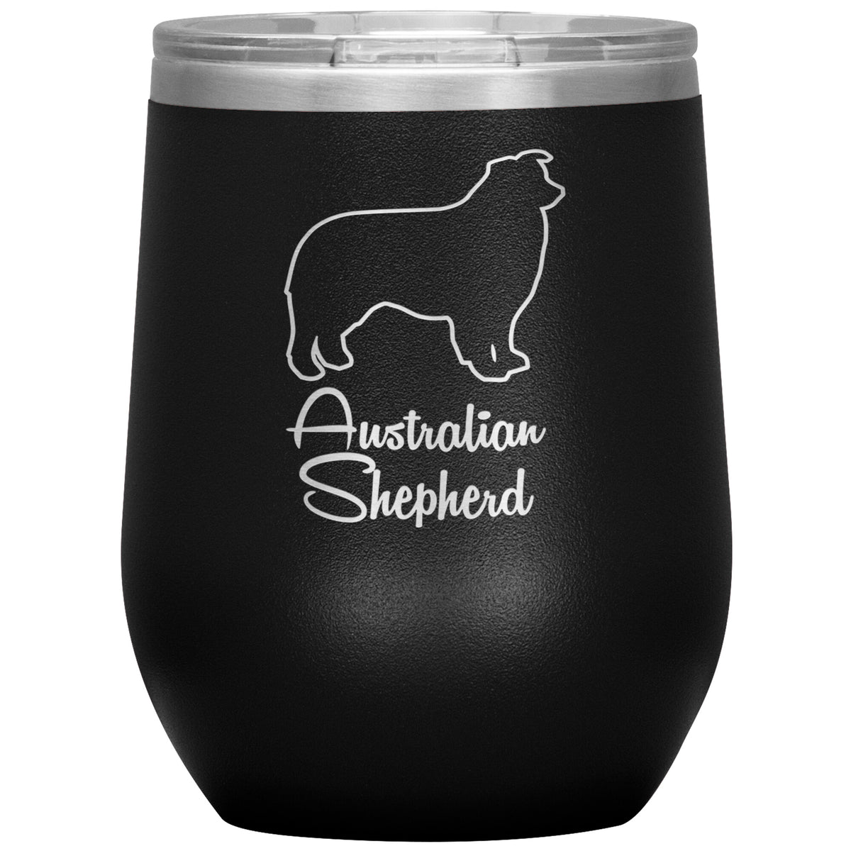Australian Shepherd Dog Outlined Silhouette 12oz Wine Insulated Tumbler