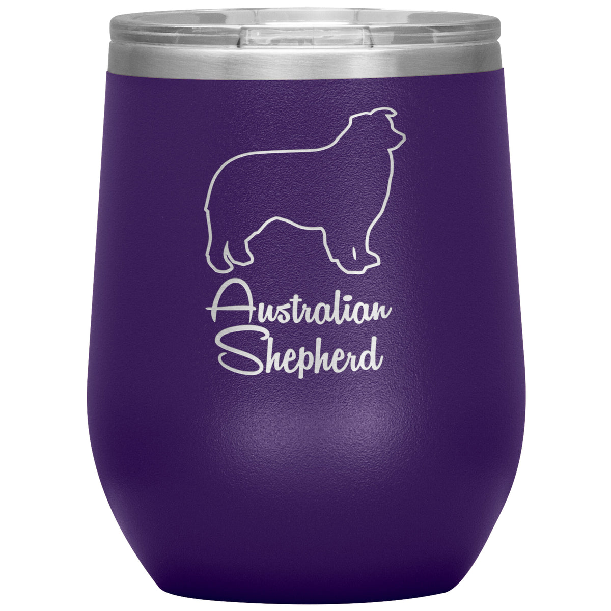 Australian Shepherd Dog Outlined Silhouette 12oz Wine Insulated Tumbler