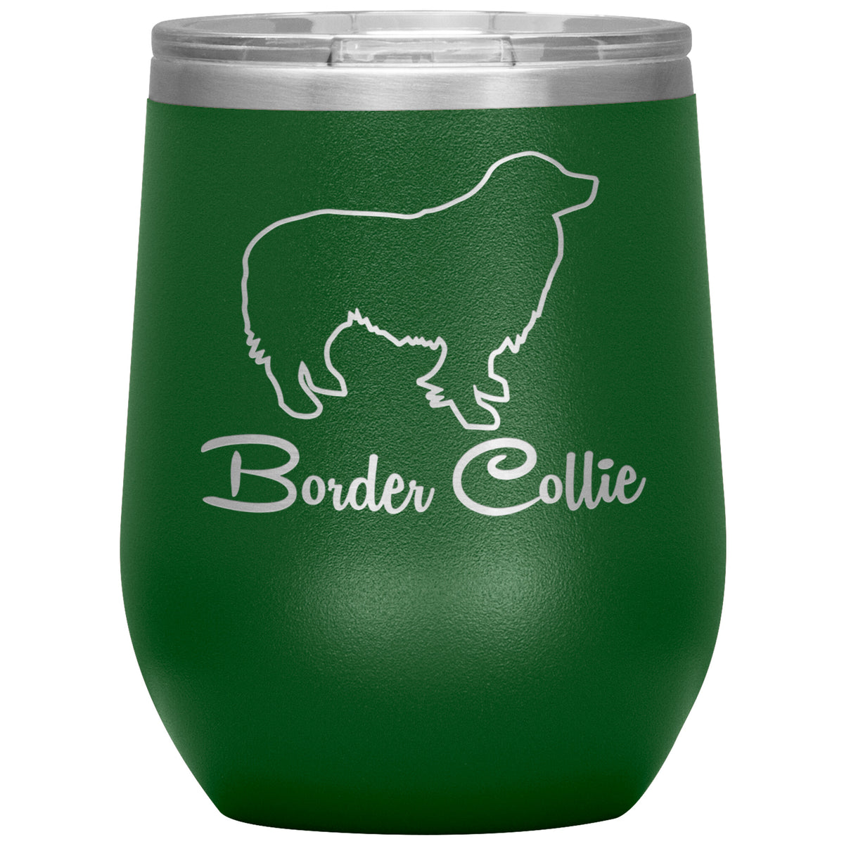 Border Collie Dog Outlined Silhouette 12oz Wine Insulated Tumbler