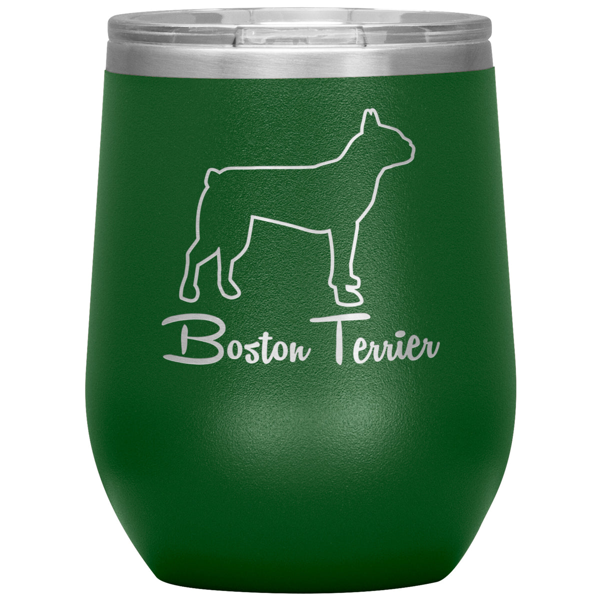 Boston Terrier Dog Outlined Silhouette 12oz Wine Insulated Tumbler