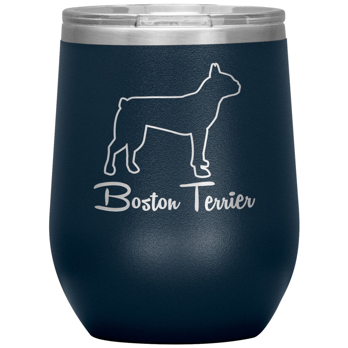 Boston Terrier Dog Outlined Silhouette 12oz Wine Insulated Tumbler
