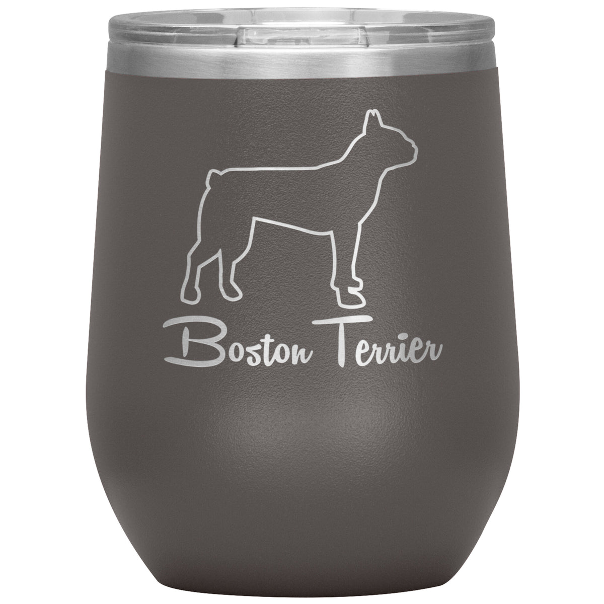 Boston Terrier Dog Outlined Silhouette 12oz Wine Insulated Tumbler