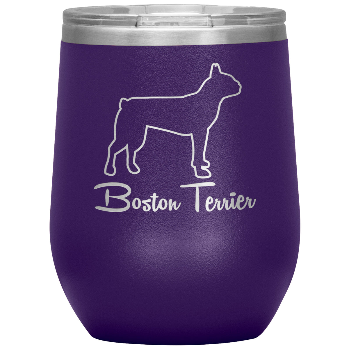 Boston Terrier Dog Outlined Silhouette 12oz Wine Insulated Tumbler
