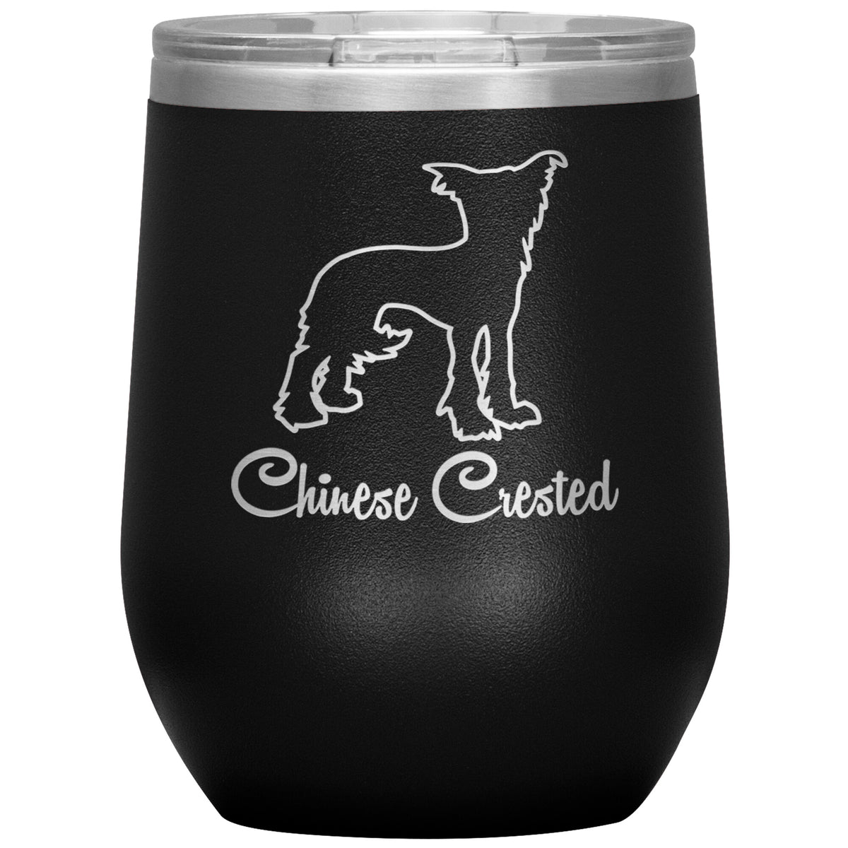 Chinese Crested Dog Outlined Silhouette 12oz Wine Insulated Tumbler