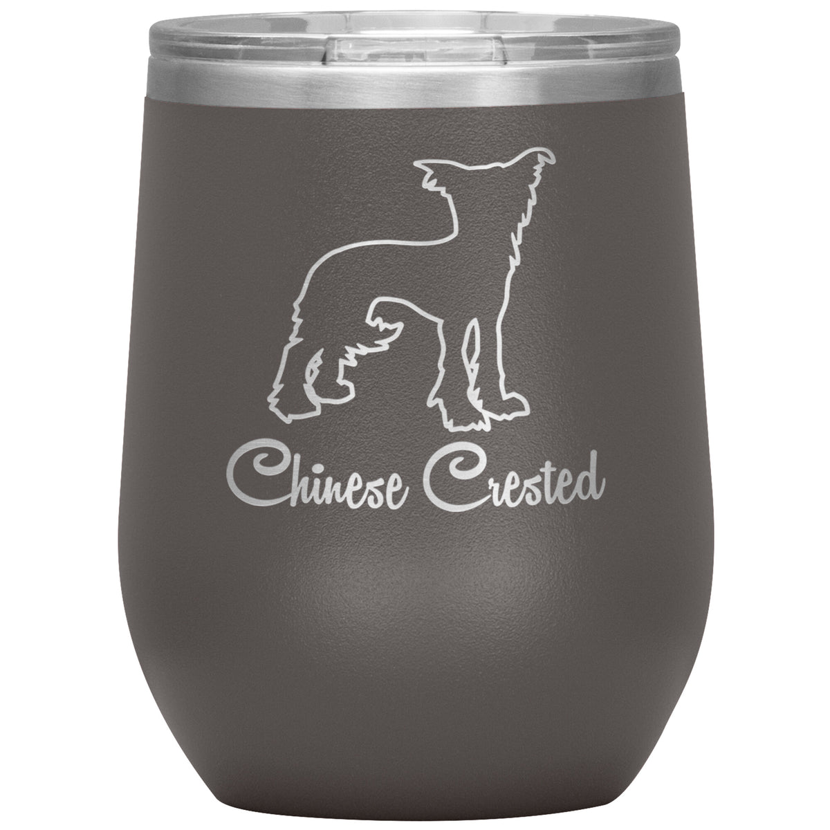Chinese Crested Dog Outlined Silhouette 12oz Wine Insulated Tumbler