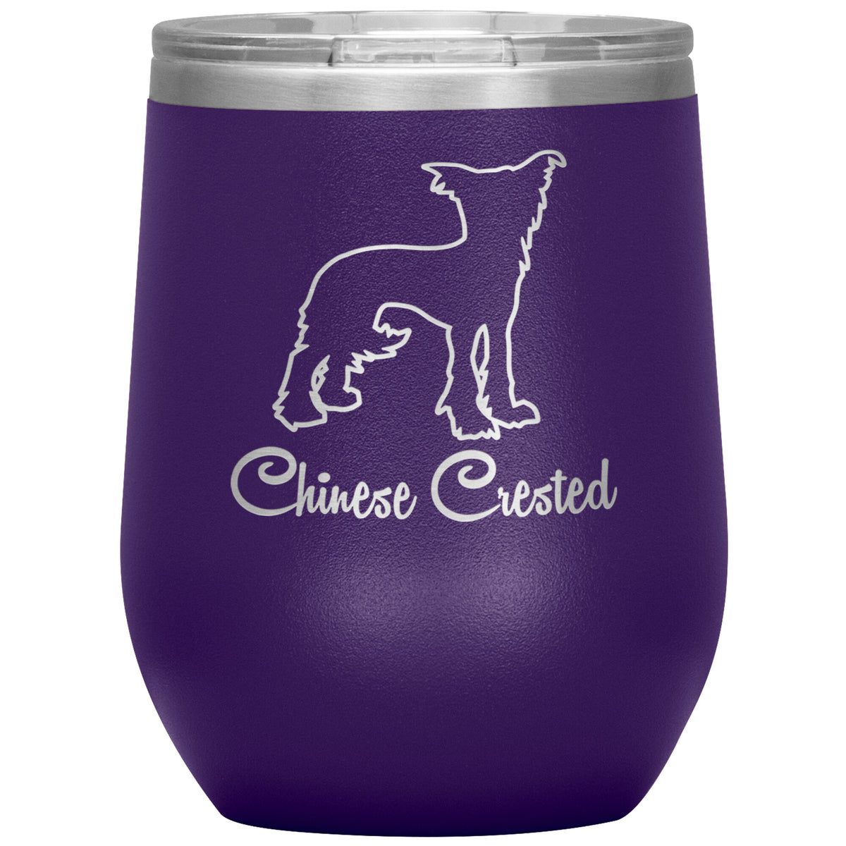 Chinese Crested Dog Outlined Silhouette 12oz Wine Insulated Tumbler