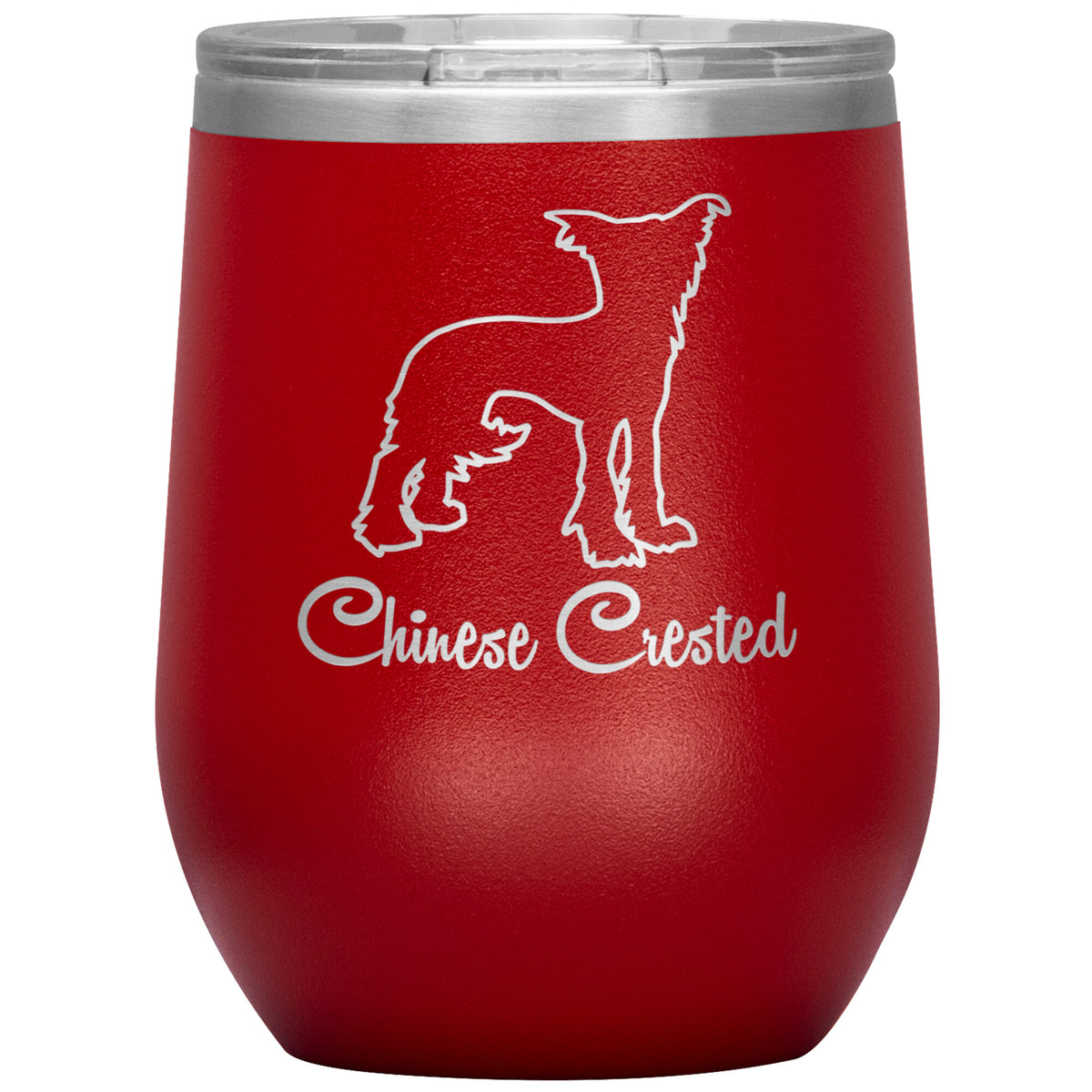 Chinese Crested Dog Outlined Silhouette 12oz Wine Insulated Tumbler