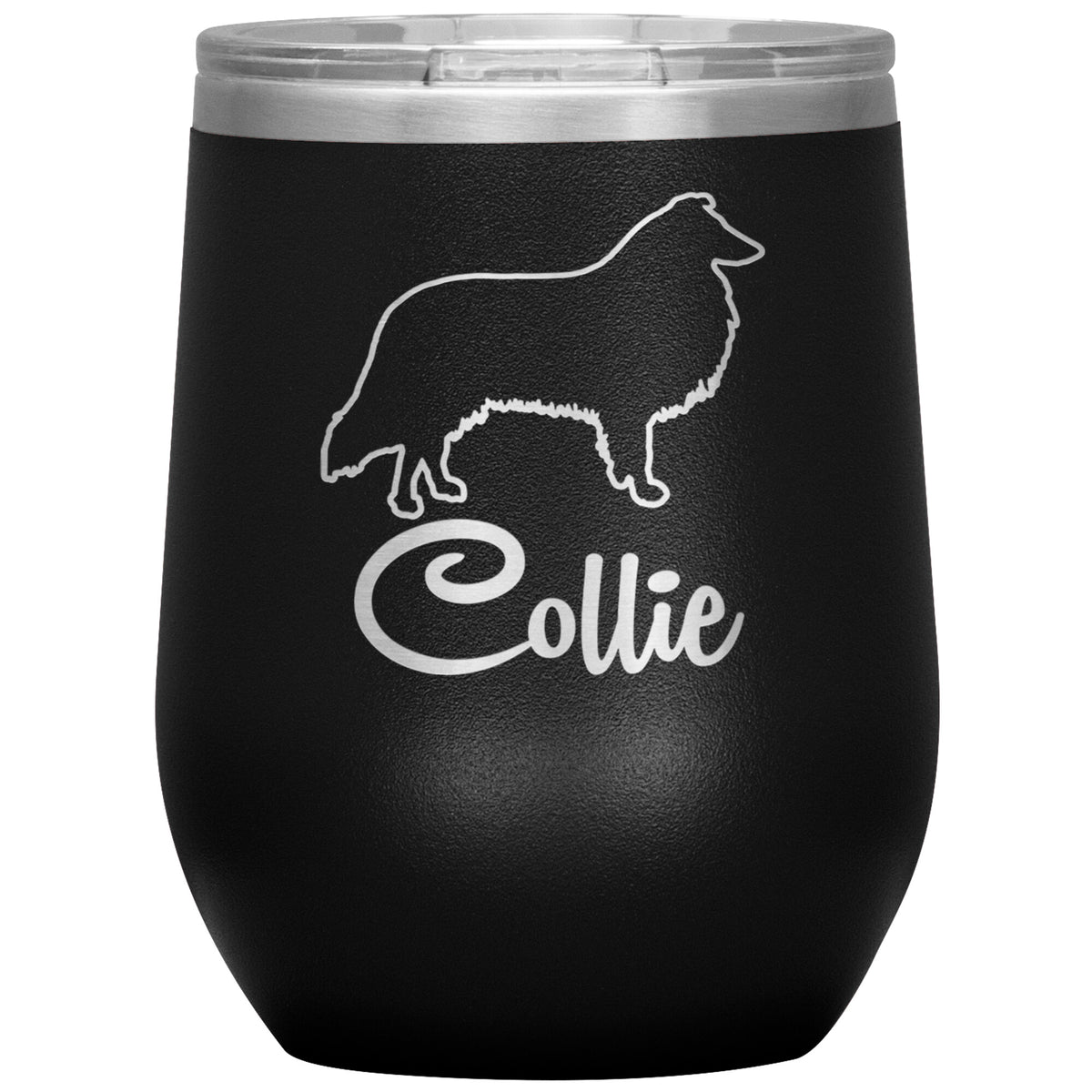 Collie Dog Outlined Silhouette 12oz Wine Insulated Tumbler