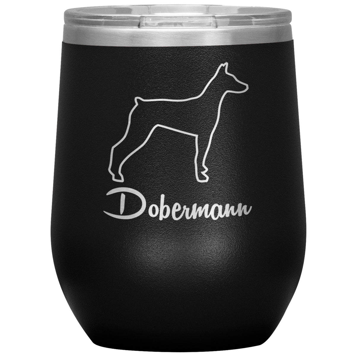 Dobermann Dog Outlined Silhouette 12oz Wine Insulated Tumbler