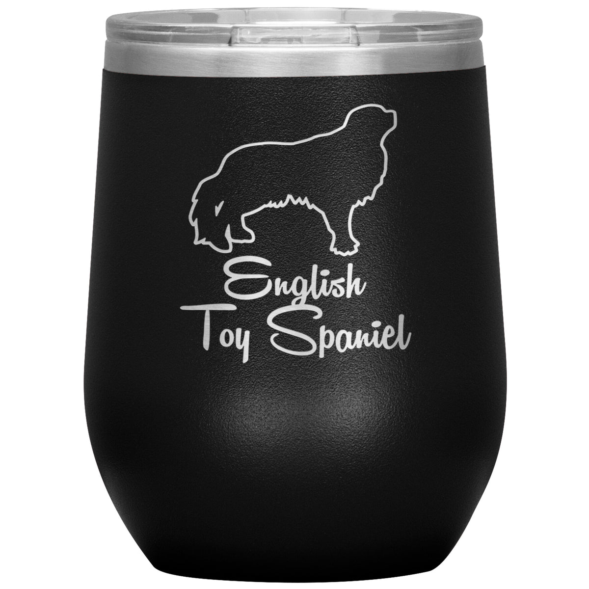 English Toy Spaniel Dog Outlined Silhouette 12oz Wine Insulated Tumbler