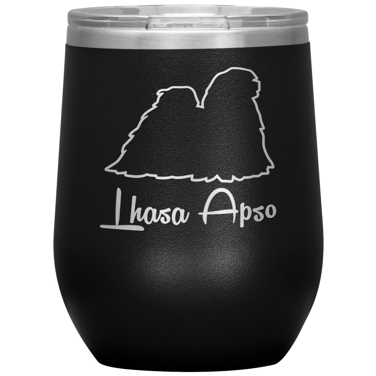 Lhasa Apso Dog Outlined Silhouette 12oz Wine Insulated Tumbler