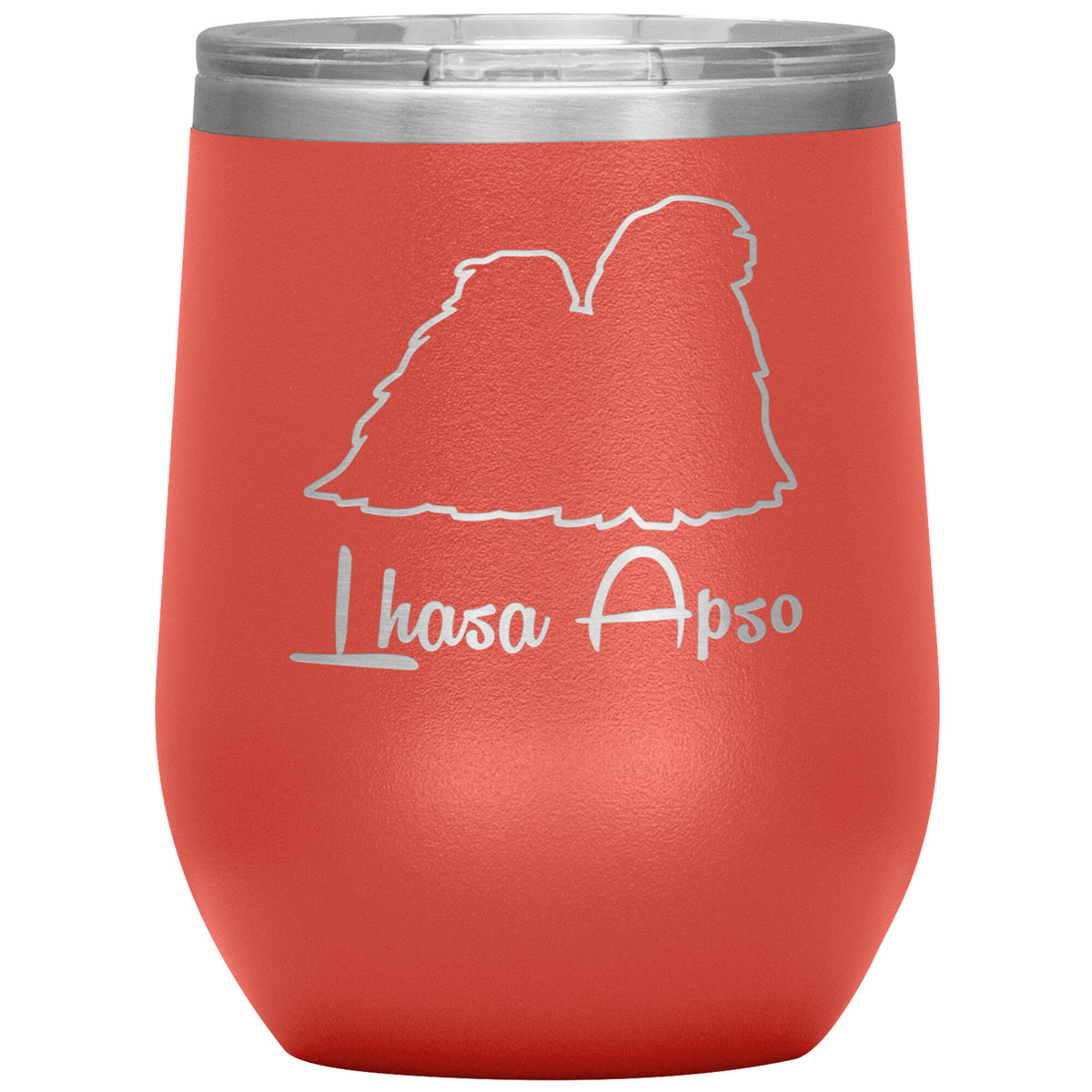 Lhasa Apso Dog Outlined Silhouette 12oz Wine Insulated Tumbler