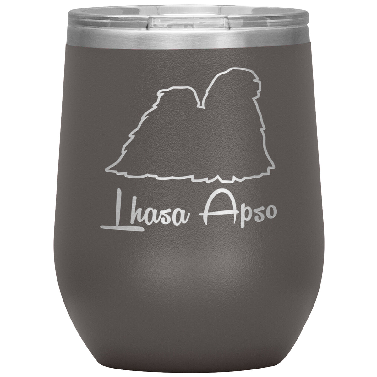 Lhasa Apso Dog Outlined Silhouette 12oz Wine Insulated Tumbler