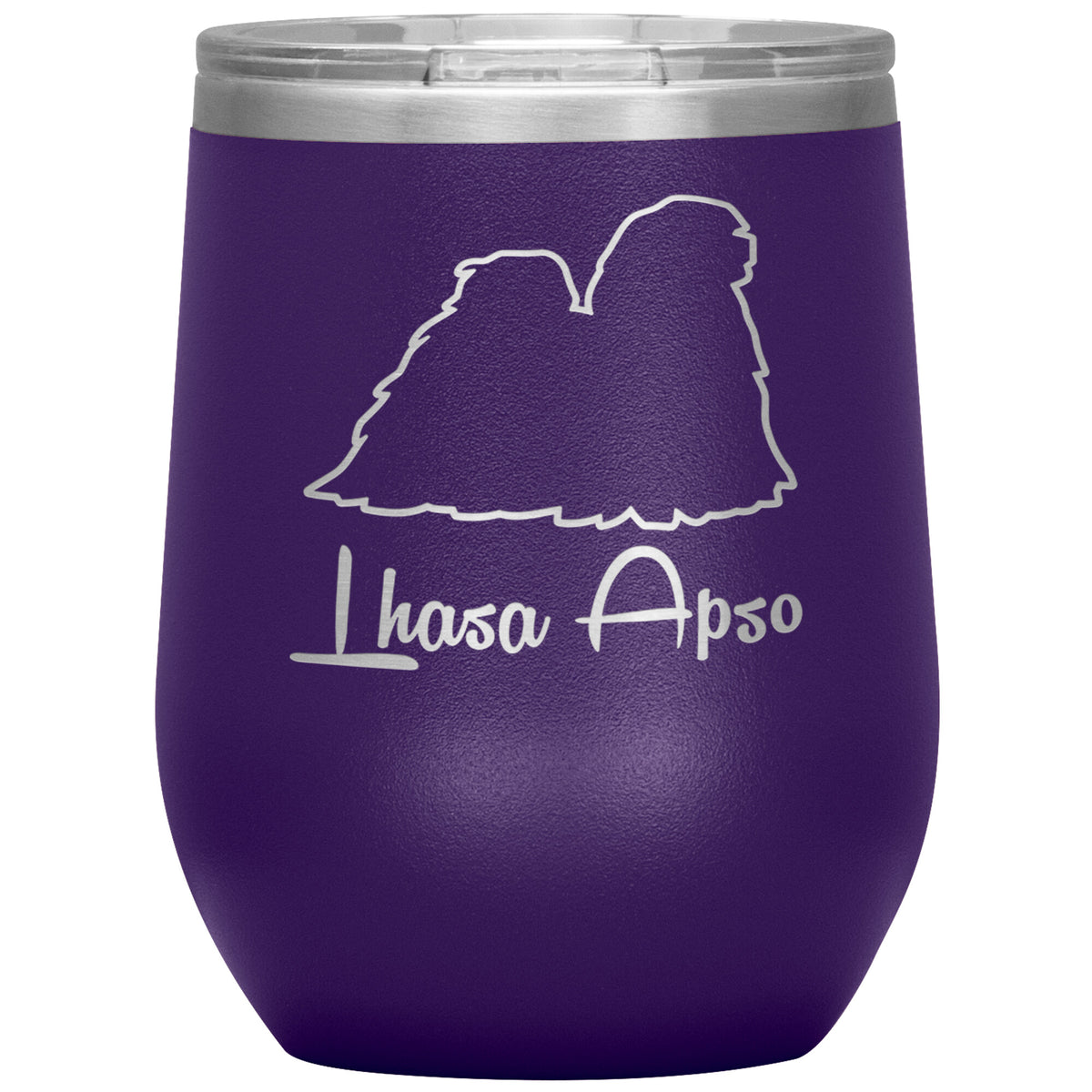 Lhasa Apso Dog Outlined Silhouette 12oz Wine Insulated Tumbler