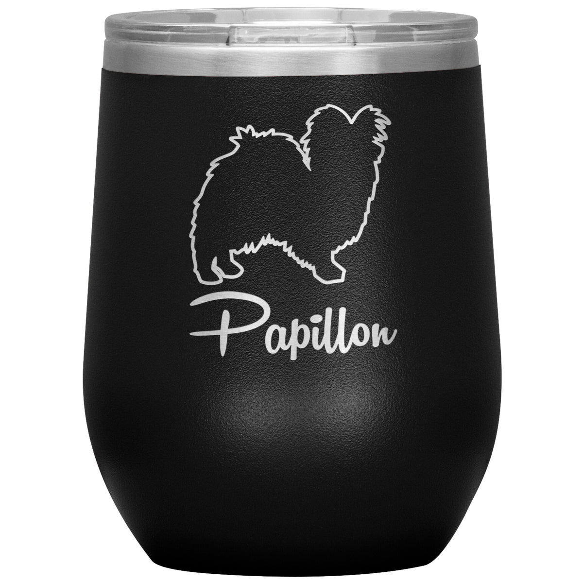 Papillon Dog Outlined Silhouette 12oz Wine Insulated Tumbler