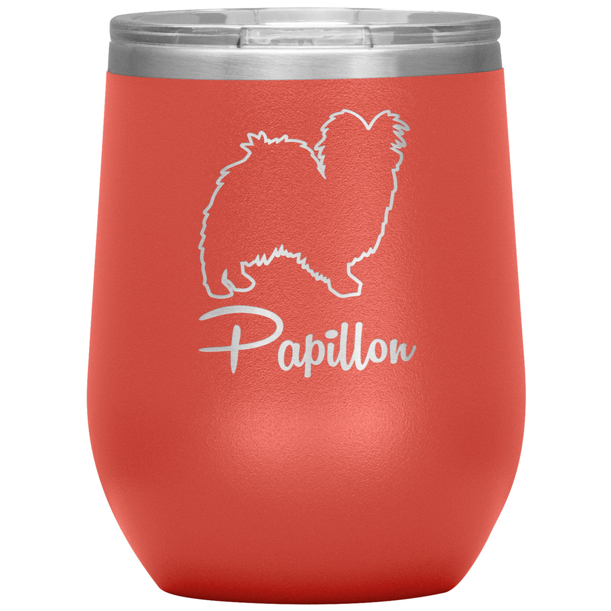 Papillon Dog Outlined Silhouette 12oz Wine Insulated Tumbler