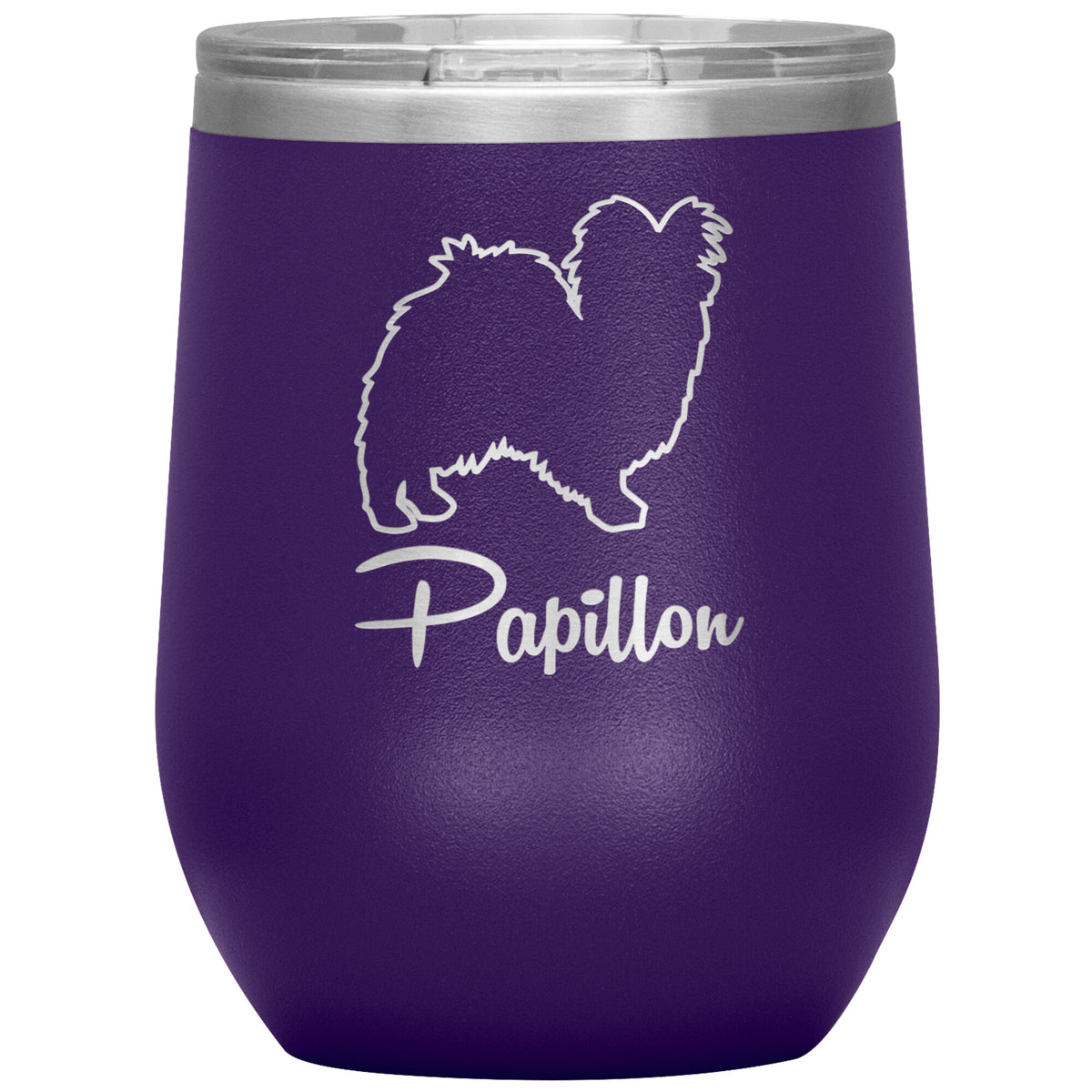 Papillon Dog Outlined Silhouette 12oz Wine Insulated Tumbler