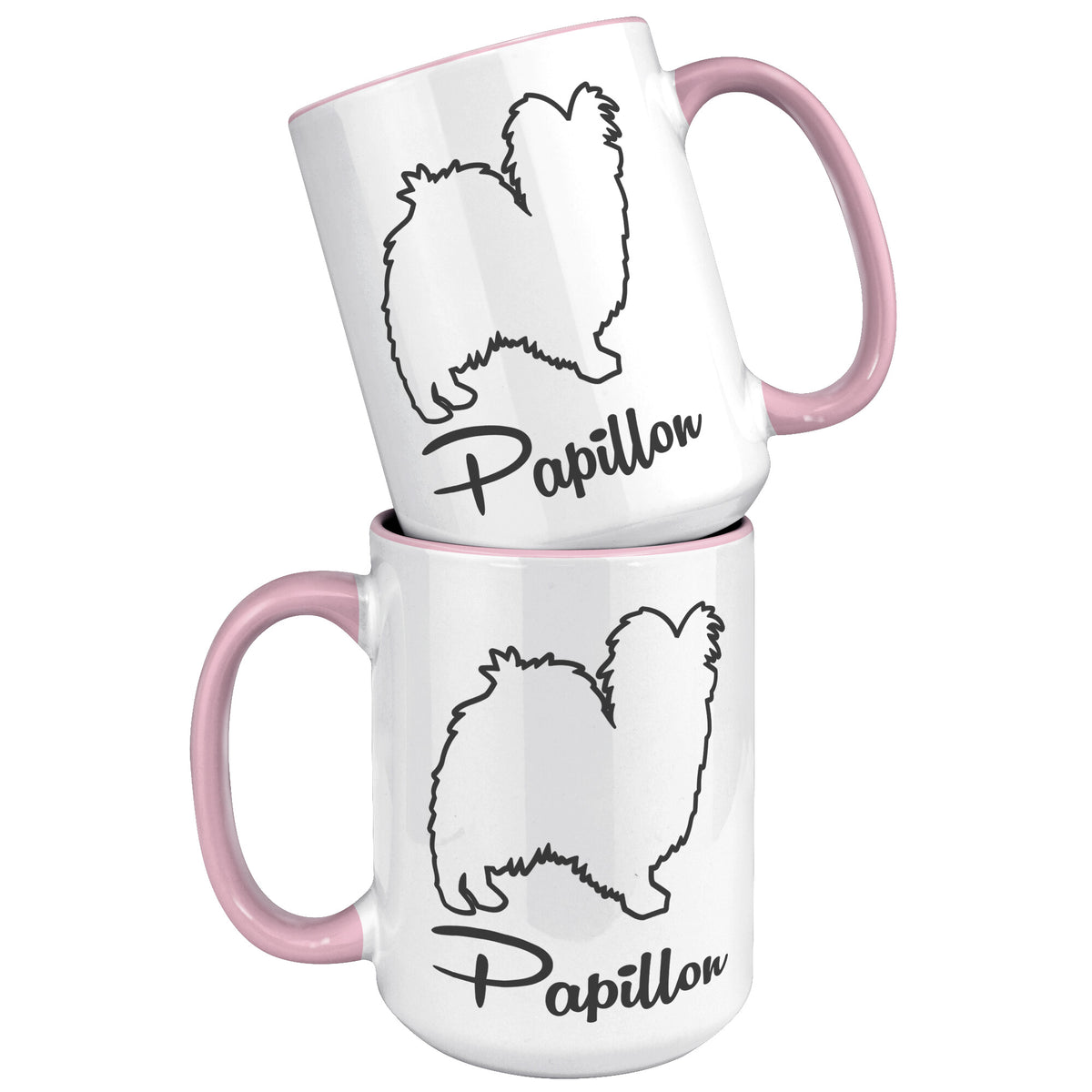 Papillon Dog Outlined Silhouette 15oz Accent Mug