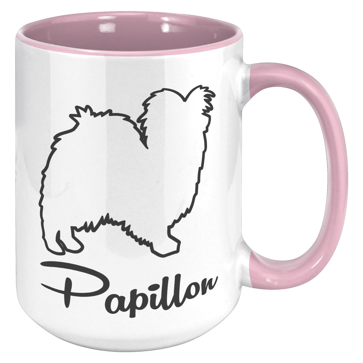 Papillon Dog Outlined Silhouette 15oz Accent Mug
