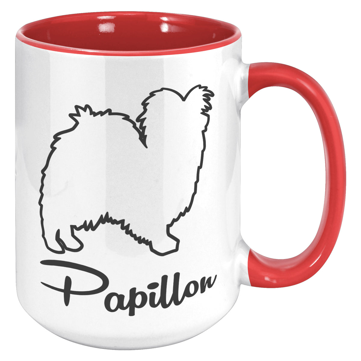 Papillon Dog Outlined Silhouette 15oz Accent Mug