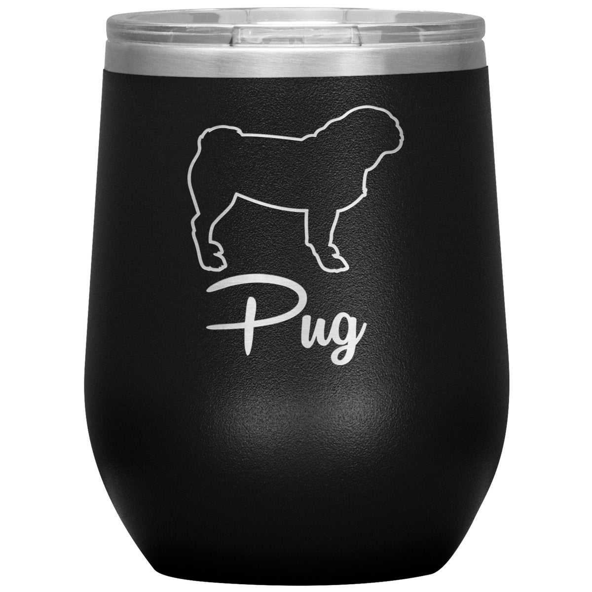 Pug Dog Outlined Silhouette 12oz Wine Insulated Tumbler