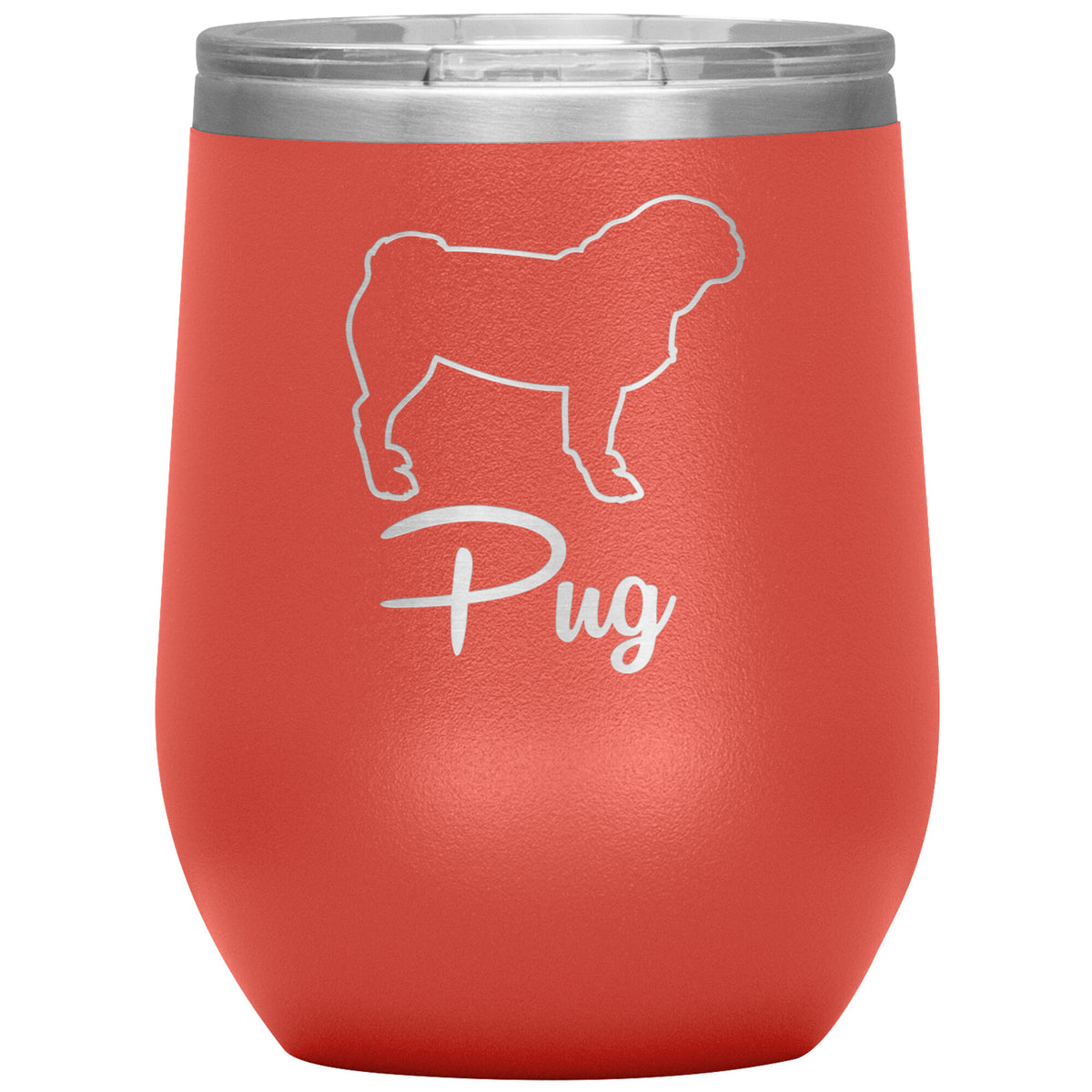 Pug Dog Outlined Silhouette 12oz Wine Insulated Tumbler