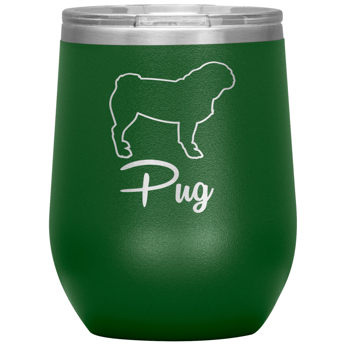 Pug Dog Outlined Silhouette 12oz Wine Insulated Tumbler