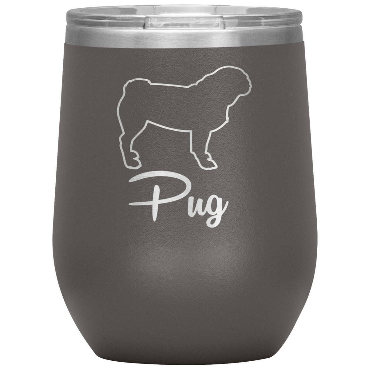 Pug Dog Outlined Silhouette 12oz Wine Insulated Tumbler