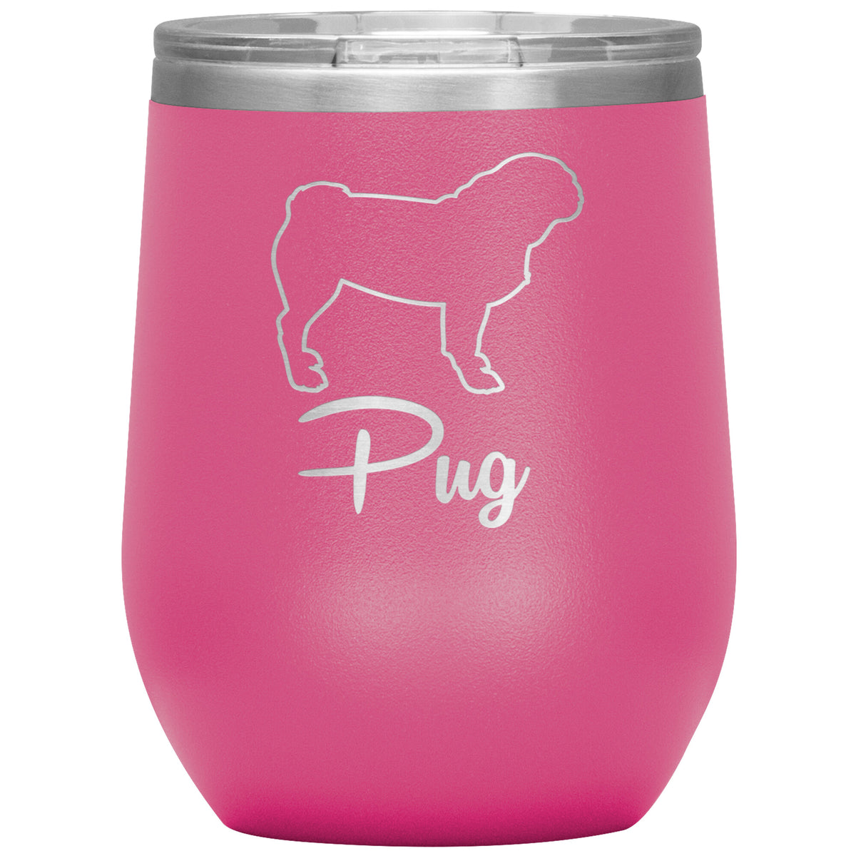 Pug Dog Outlined Silhouette 12oz Wine Insulated Tumbler