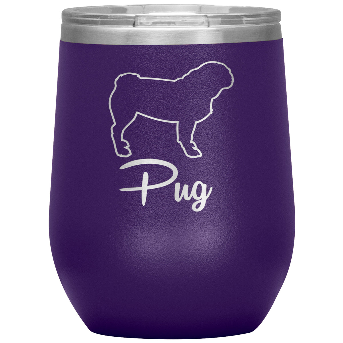 Pug Dog Outlined Silhouette 12oz Wine Insulated Tumbler