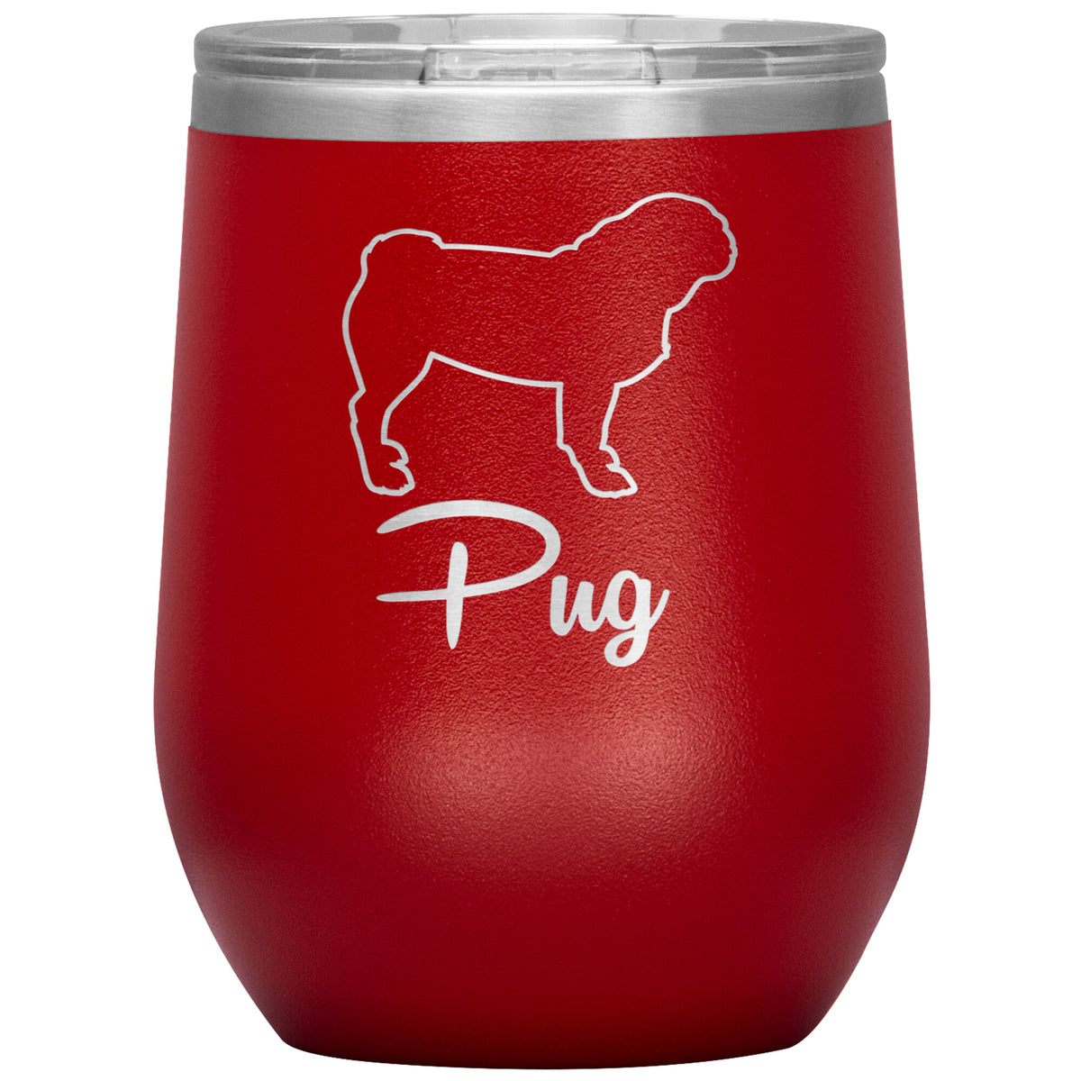 Pug Dog Outlined Silhouette 12oz Wine Insulated Tumbler