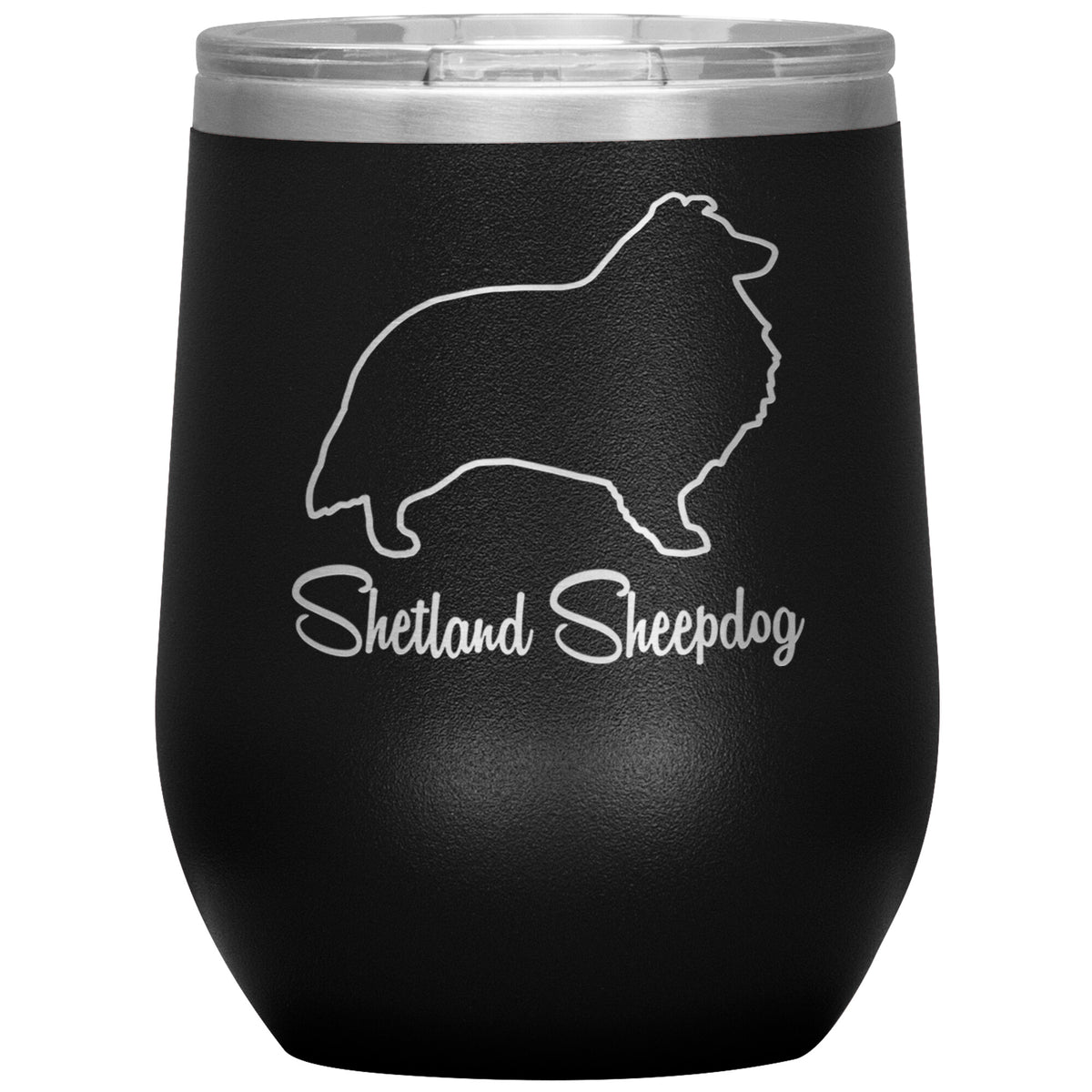 Shetland Sheepdog Dog Outlined Silhouette 12oz Wine Insulated Tumbler