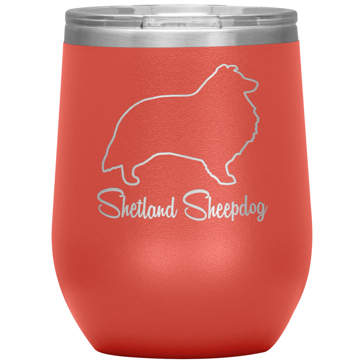Shetland Sheepdog Dog Outlined Silhouette 12oz Wine Insulated Tumbler