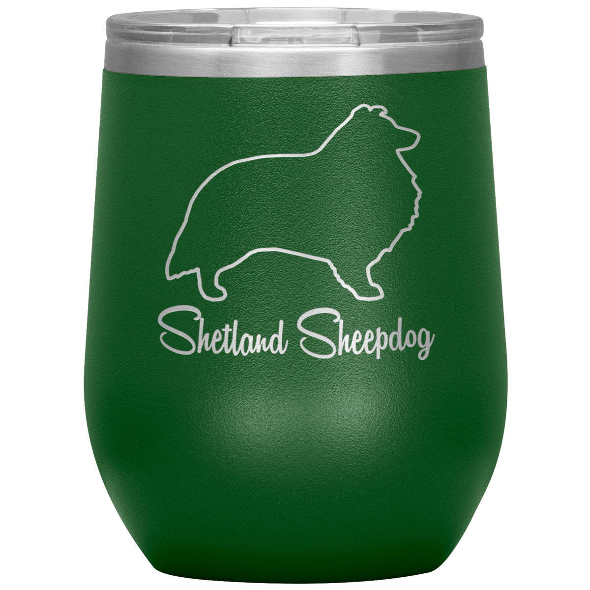 Shetland Sheepdog Dog Outlined Silhouette 12oz Wine Insulated Tumbler