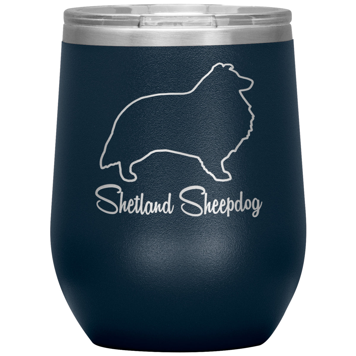 Shetland Sheepdog Dog Outlined Silhouette 12oz Wine Insulated Tumbler