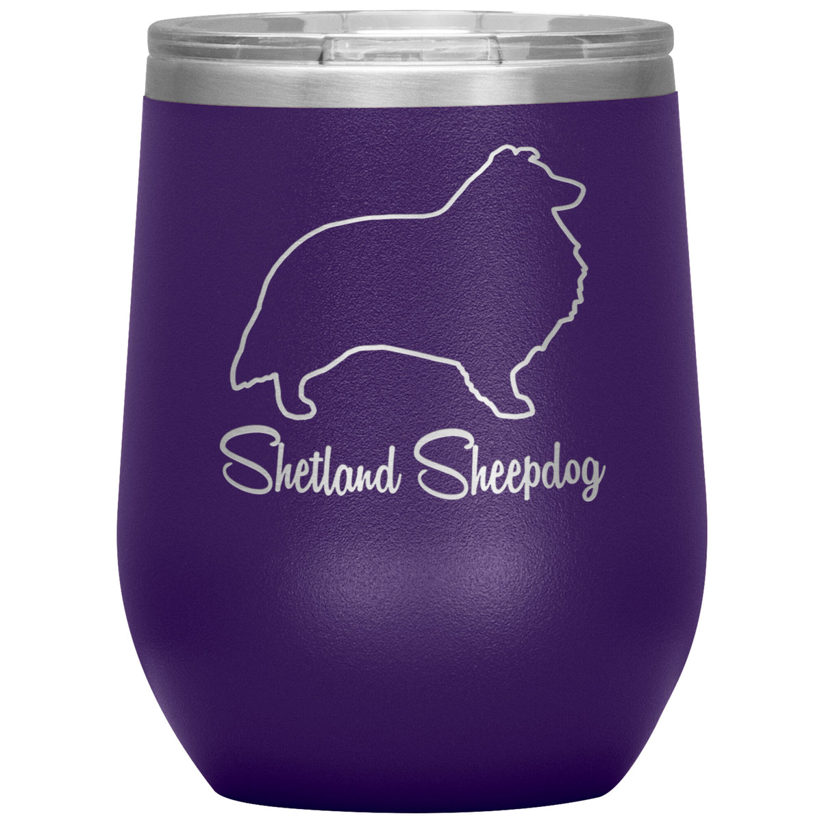 Shetland Sheepdog Dog Outlined Silhouette 12oz Wine Insulated Tumbler