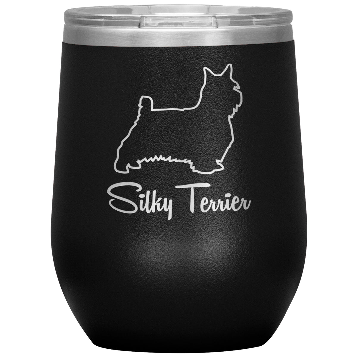 Silky Terrier Dog Outlined Silhouette 12oz Wine Insulated Tumbler