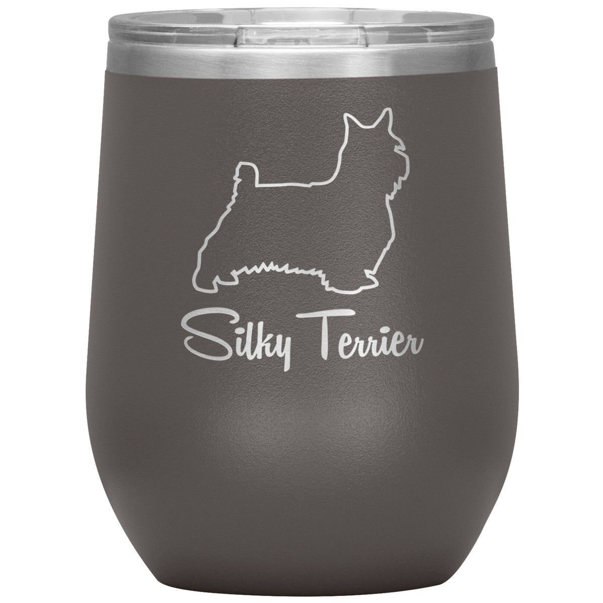 Silky Terrier Dog Outlined Silhouette 12oz Wine Insulated Tumbler