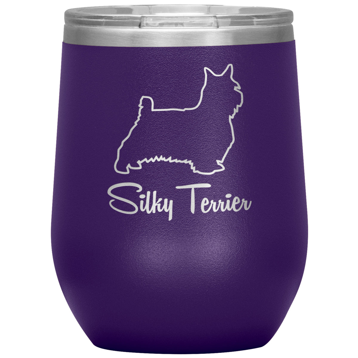 Silky Terrier Dog Outlined Silhouette 12oz Wine Insulated Tumbler
