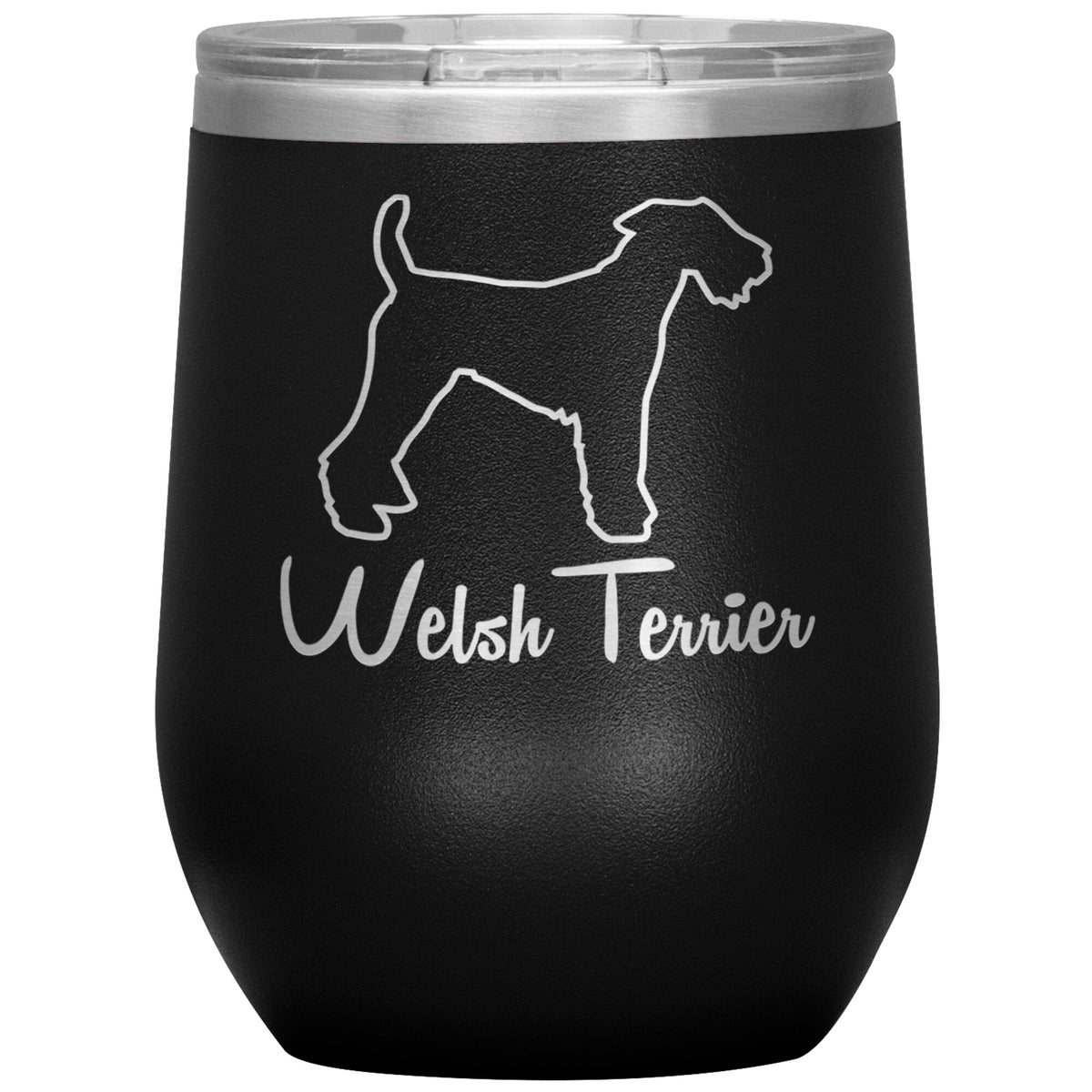 Welsh Terrier Dog Outlined Silhouette 12oz Wine Insulated Tumbler