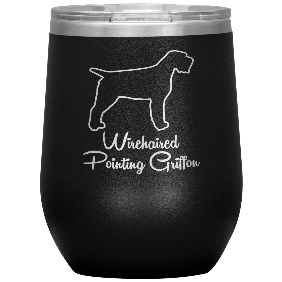Wirehaired Pointing Griffon Dog Outlined Silhouette 12oz Wine Insulated Tumbler