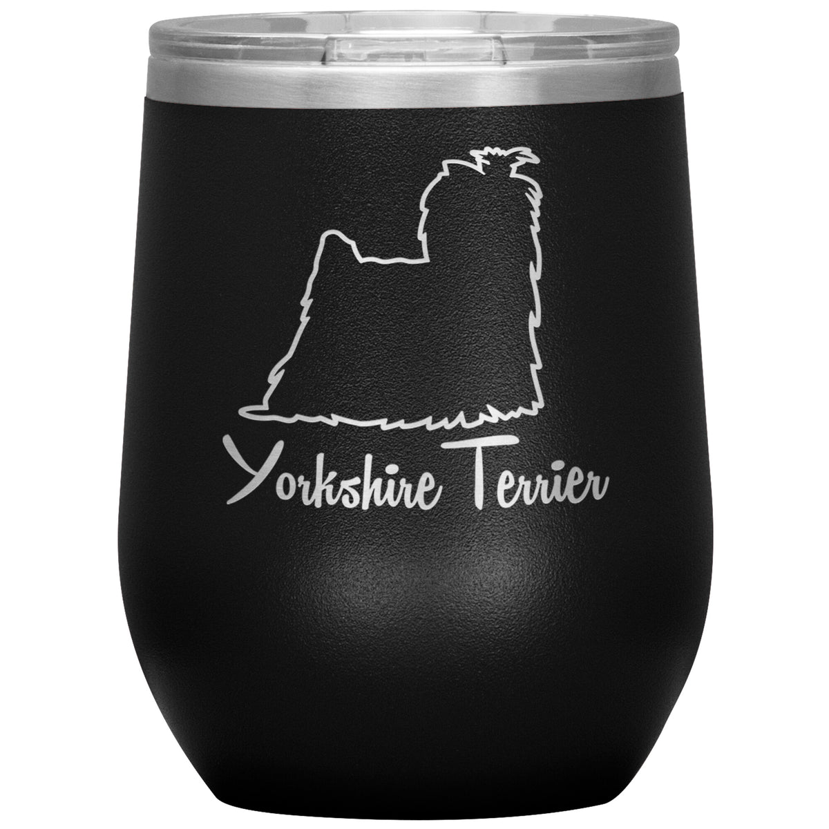 Yorkshire Terrier Dog Outlined Silhouette 12oz Wine Insulated Tumbler